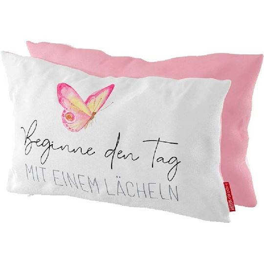 Image sur Kissen Beginne den Tag mit einem Lächeln, ca. 40 × 23 cm