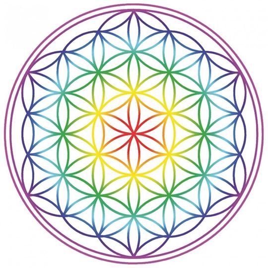 Bild von Aufkleber 14 cm  Blume des Lebens Regenbogen-Chakra transparent