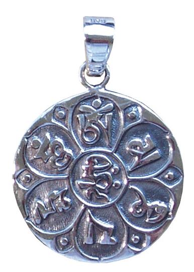 Bild von Anhänger Om Mani Padme Hum 2.5 cm, Messing versilbert