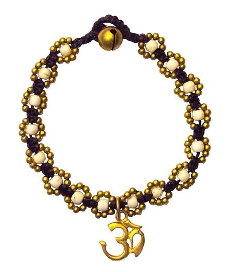 Immagine di Armband Flower mit Om weiss, Messing Perlen, 20cm