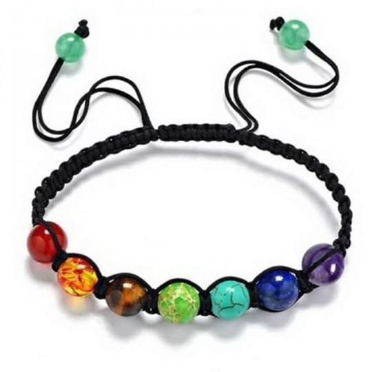 Image sur Armband Baumwolle. Chakra Edelsteine. 16-28cm länge verstellbar