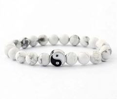 Bild von Armband Yin Yang, mit natürlichen Howlith Perlen (Ø8mm), Ø5,5-10cm (16-32cm), el