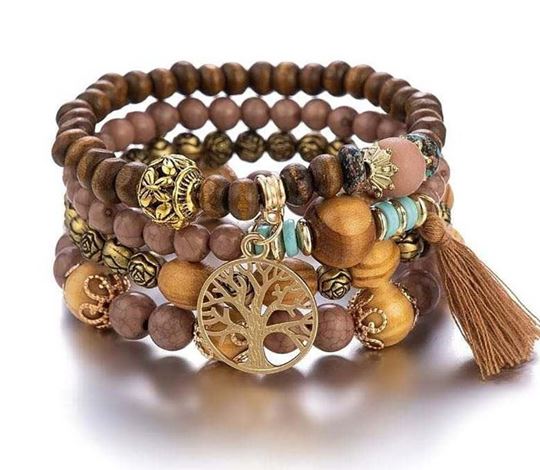 Immagine di Armband Baum des Lebens braun, Holz- und Resinperlen, 6cm flexibel