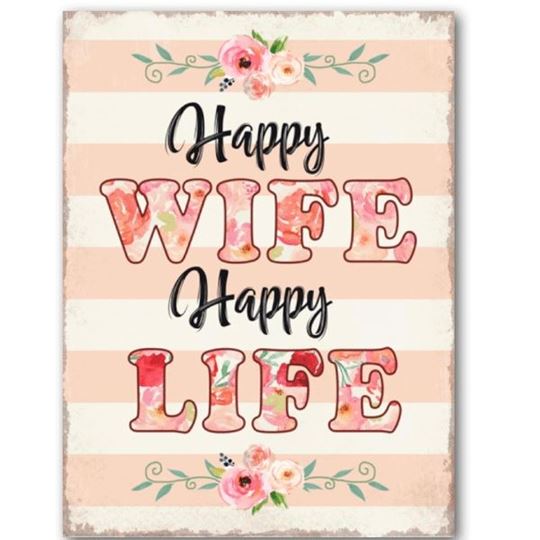 Bild von Schild Happy Wife - Happy Life, 26 × 35 cm