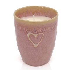 Picture of Stoneware Kerze im Becher rosa Herz