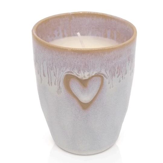 Immagine di Stoneware Kerze im Becher polarweiss Herz