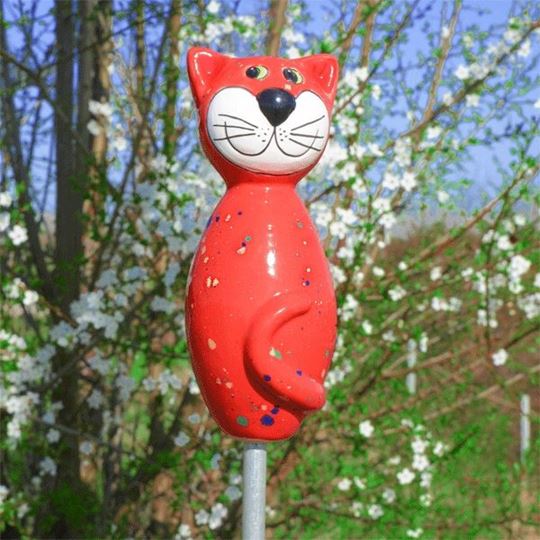 Bild von Keramikkatze rot Tapsi, 17 cm, für Stab