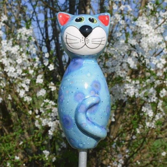 Bild von Keramikkatze hellblau Tapsi, 17 cm, für Stab