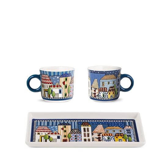 Bild von 2 PC MINI MUG WITH RECTANGULAR TRAY PAESE MIO BLUE SET