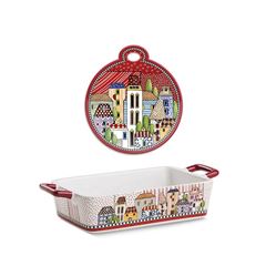 Bild von SET TRIVET AND BACKING DISH PAESE MIO RED