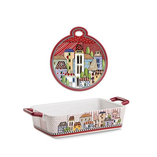 Bild von SET TRIVET AND BACKING DISH PAESE MIO RED