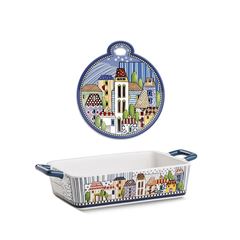 Bild von SET TRIVET AND BACKING DISH PAESE MIO BLUE