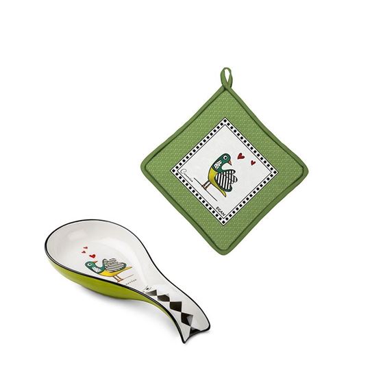 Bild von SET POT-HOLDER AND LADLE REST COCORICO' GREEN