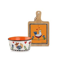 Bild von SET CHOPPING BOARD AND BOWL COCORICO' ORANGE