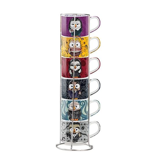 Bild von SET 6 STACKABLE COFFEE CUPS THE ADDAMS FAMILY + METALRACK