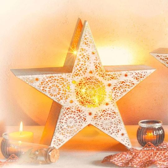 Picture of Windlicht Stern klein, Metall weiss, innen gold