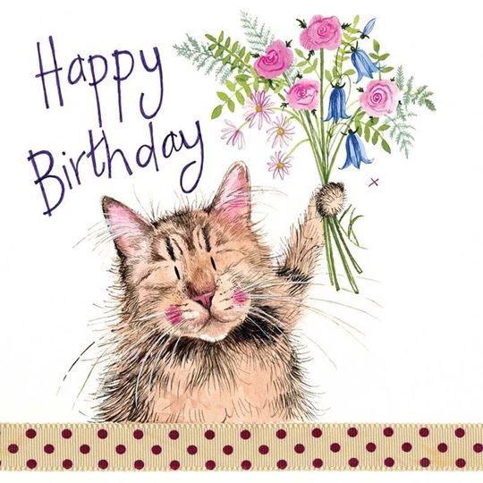Image sur CAT AND BOUQUET BIRTHDAY CARD