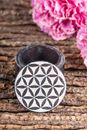 Bild von Döschen Blume des Lebens aus Speckstein, schwarz