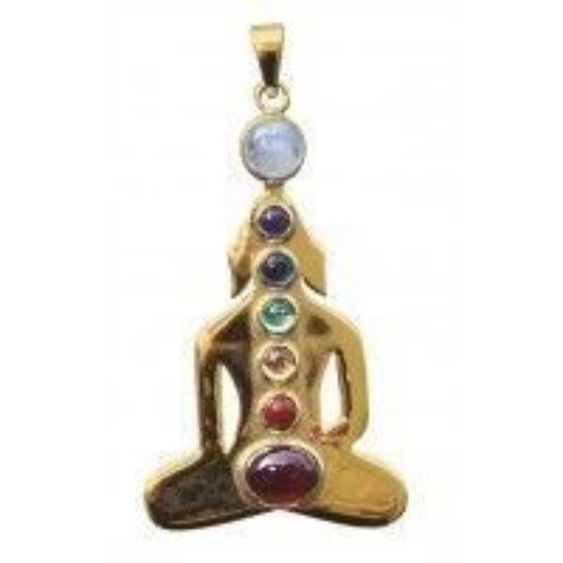 Bild von Anhänger Chakra-Buddha 7 Halbedelsteine Messing 8,0g