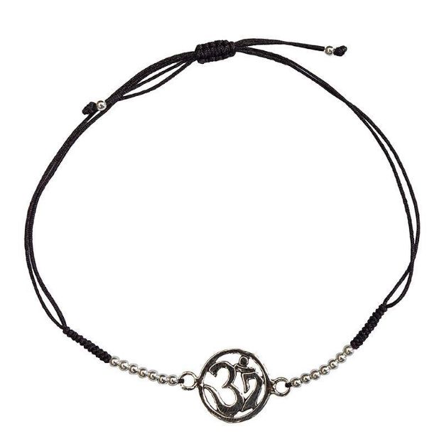 Bild von Armband Om 1,3cm Silber 925 mit verstellbarem Baumwollband bis ca. 8cm