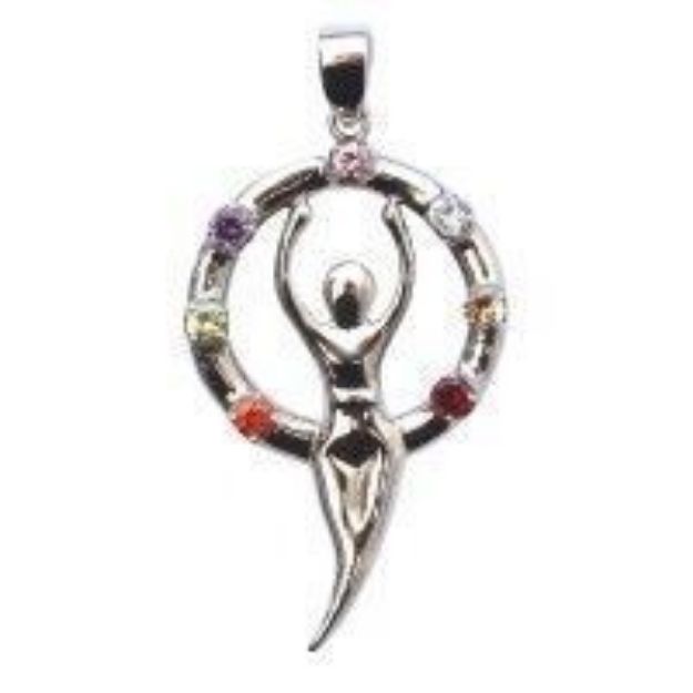 Bild von Anhänger Mongöttin 7 Chakrensteine Zirkon Silber 925