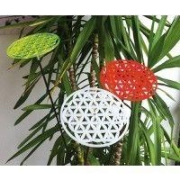 Bild von Gartenstab Blumde des Lebens Acryl 19,5cm gelb dreiteilig