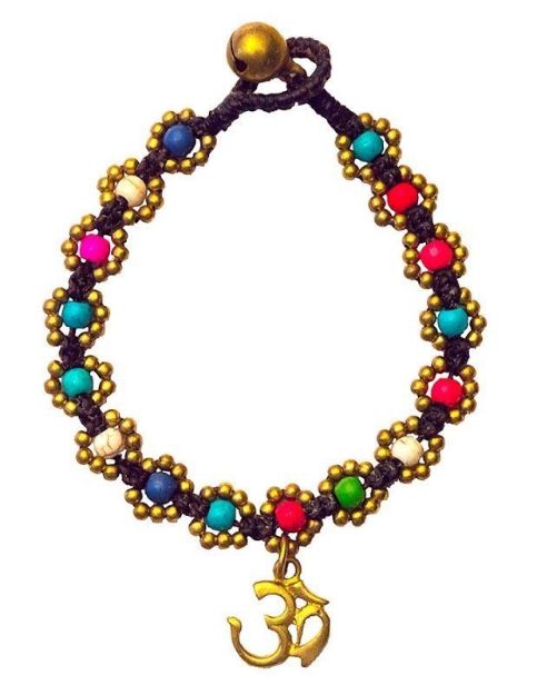 Bild von Armband Flower mit Om bunt, Messing Perlen, 20cm