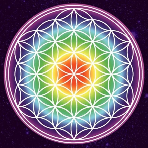 Bild von Leinwanddruck Blume des Lebens regenbogenfarben - Kosmos 40 cm