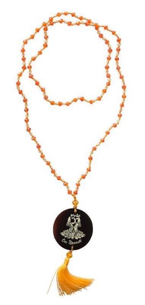 Bild von Mala Om Namaste Glasperlen Orange mit gelaserter Muschelscheibe 45cm