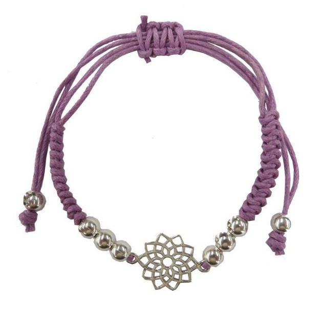 Bild von Armband Sahasrara Chakra violett 1,4cm Silber 925 mit verstellb. Baumwollband