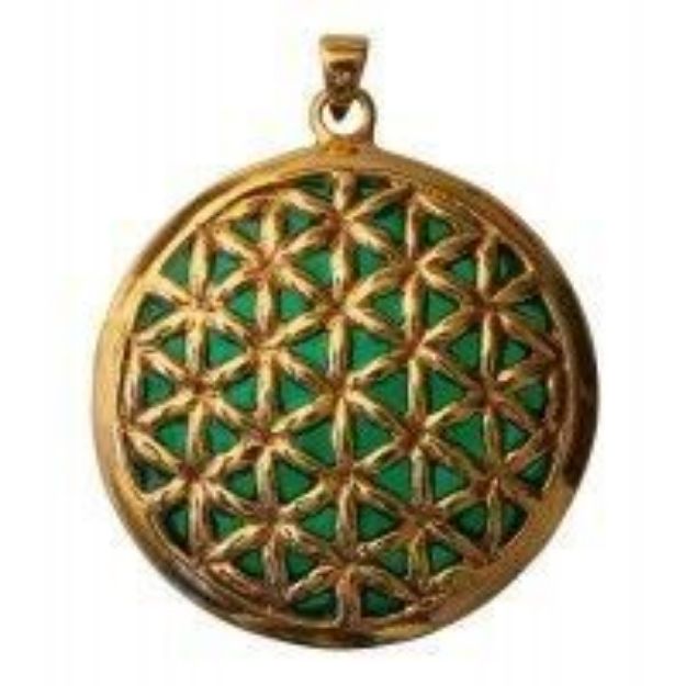 Bild von Anhänger Blume des Lebens Bronze, innen grün emailliert, 4,5cm