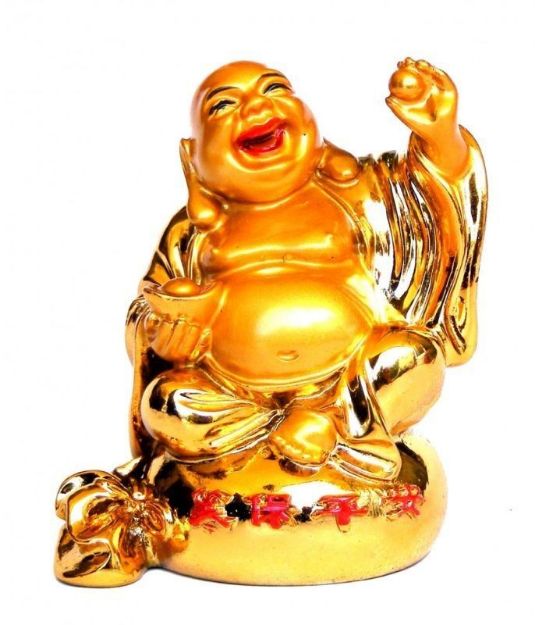 Bild von Lachender Buddha Kunststein goldglänzend 6x7cm