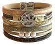 Bild von Armband Om Kunstleder beige, Metall silberfarben mit Magnetverschluss, 19x4cm
