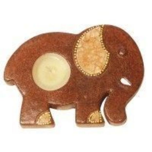 Bild von Teelichthalter Elefant Terracotta braun 15cm