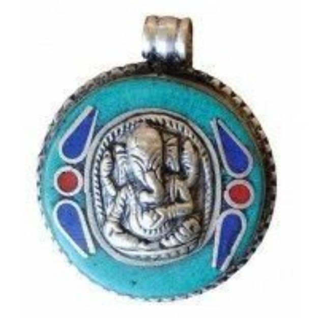 Bild von Anhänger Ganesha Weissmetall grün 3,5cm