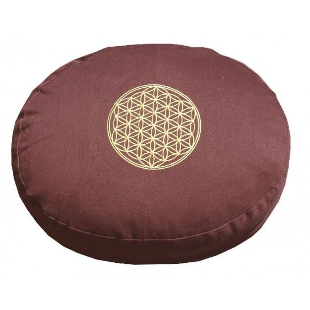 Bild von Meditationskissen Braun mit Inlet Bume des Lebens in Gold
