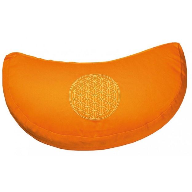 Bild von Meditationskissen Halbmond Orange mit Inlet Bume des Lebens in Gold