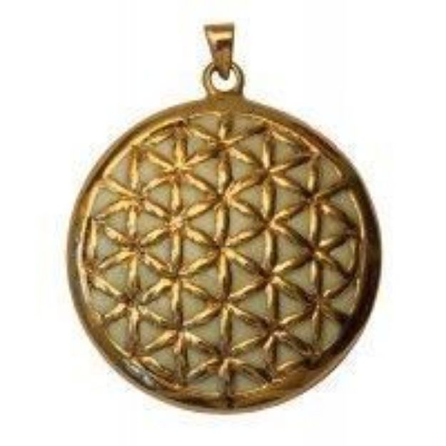 Bild von Anhänger Blume des Lebens Bronze, innen cremefarbend emailliert, 4,5cm