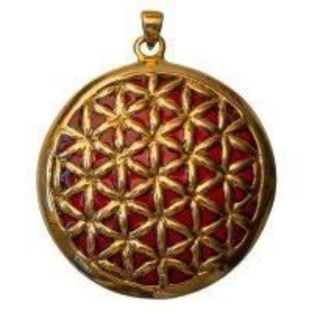 Bild von Anhänger Blume des Lebens Bronze, innen rot emailliert, 4,5cm
