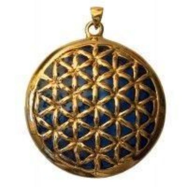 Bild von Anhänger Blume des Lebens Bronze, innen blau emailliert, 4,5cm