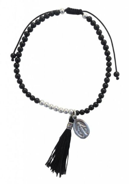 Bild von Armband Maria 1,2cm Silber 925 mit Onyx Perlen 6cm elastisch
