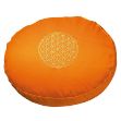 Bild von Meditationskissen Orange mit Inlet Bume des Lebens in Gold