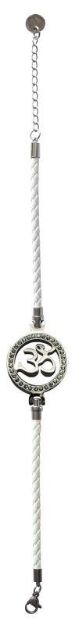 Bild von Armband Om Leder weiss, Edelstahl mit Zirkonia, 19-24cm verstellbar