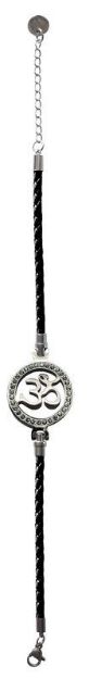 Bild von Armband Om Leder schwarz, Edelstahl mit Zirkonia, 19-24cm verstellbar