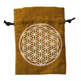 Zeige Details für Baumwollsäckchen Blume des Lebens safran 8x11cm Bild von Baumwollsäckchen Blume des Lebens safran 8x11cm