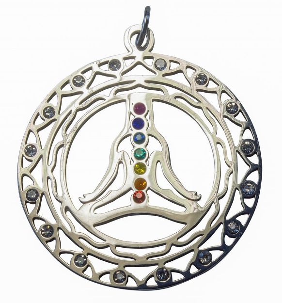 Bild von Anhänger Chakra Buddha mit 23 Zirkonia aus Edelstahl, 3cm