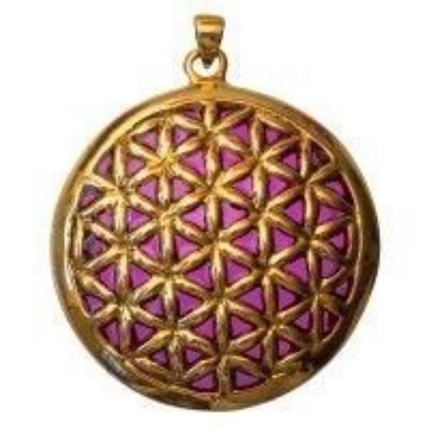 Bild von Anhänger Blume des Lebens Bronze, innen violett emailliert, 4,5cm