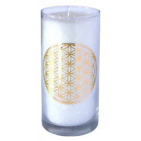 Zeige Details für Stearin-Palmwachskerze Blume des Lebens Pure 14 cm, Stearinwachs und Glas Bild von Stearin-Palmwachskerze Blume des Lebens Pure 14 cm, Stearinwachs und Glas