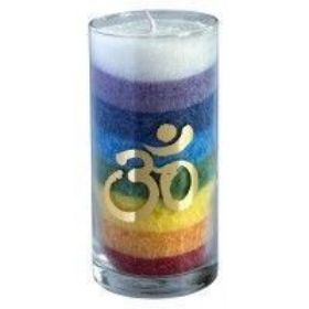 Zeige Details für Stearin-Palmwachskerze Om Rainbow 14 cm, Stearinwachs und Glas Bild von Stearin-Palmwachskerze Om Rainbow 14 cm, Stearinwachs und Glas
