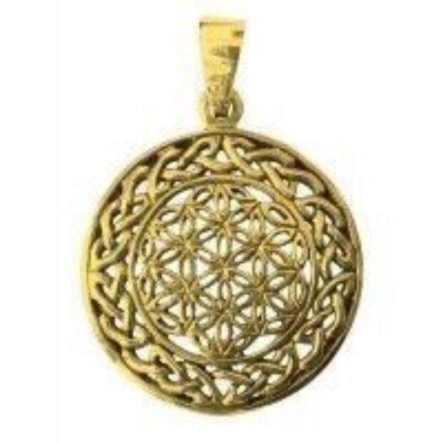 Bild von Anhänger Blume des Lebens mit Endlosknoten 2.5 cm, Messing